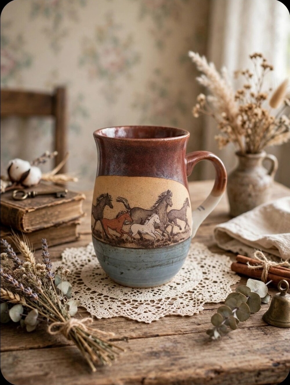 Vintage Otagiri Japan Stoneware Running Horses Mug